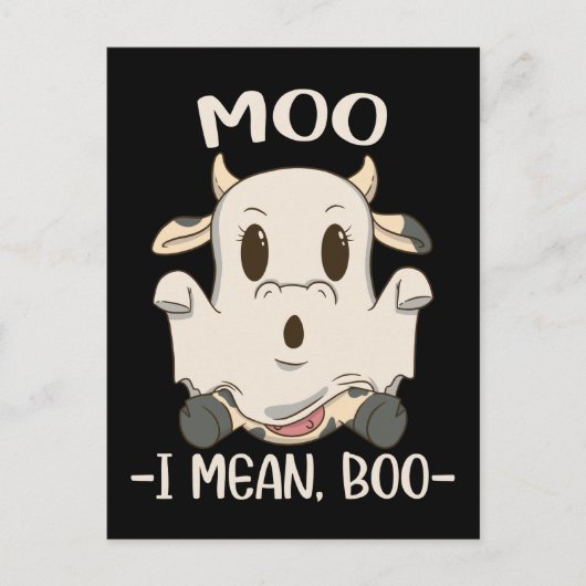 Carte Postale Vache mignonne fantôme d'Halloween Meuh Boo (Devant)