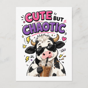 Carte Postale Vache mignonne mais chaotique avec café glacé