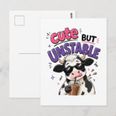 Carte Postale Vache mignonne mais instable avec café glacé (Devant / Derrière)