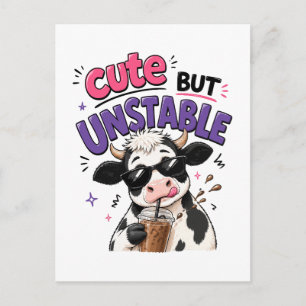 Carte Postale Vache mignonne mais instable avec café glacé