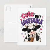 Carte Postale Vache mignonne mais instable avec café glacé (Devant / Derrière)