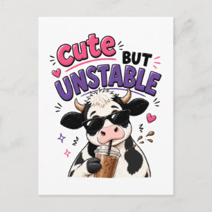 Carte Postale Vache mignonne mais instable avec café glacé