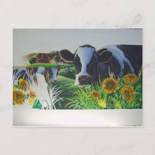 Carte Postale Vache Moo Avec Fleurs Solaires