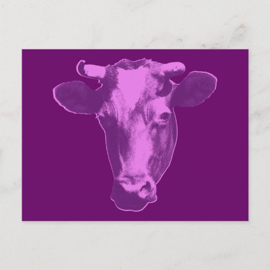 Carte Postale Vache Pop Art Rose et Violet (Devant)