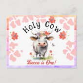 Carte Postale Vache Sainte 1er Anniversaire Aquarelle Fille (Devant)