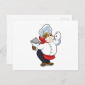 Carte Postale Vache serveur avec plateau de service (Devant / Derrière)