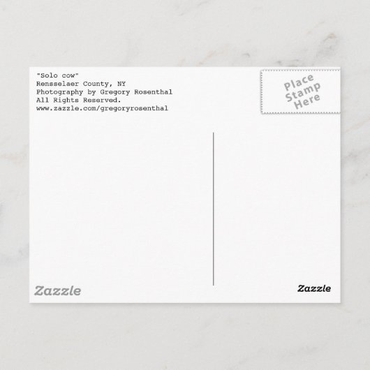 Carte Postale vache solitaire (Dos)