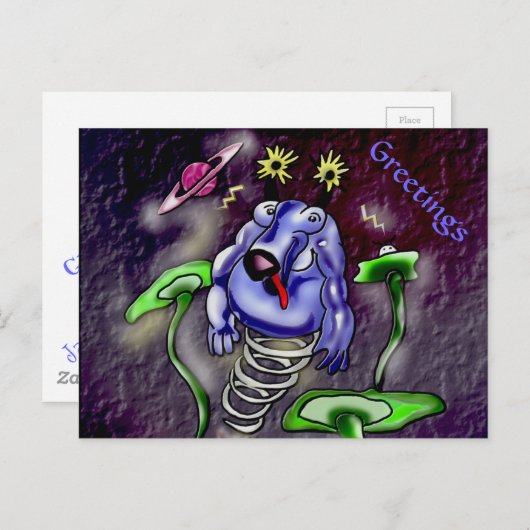 Carte Postale Vache spatiale volant dans l'espace (Devant / Derrière)