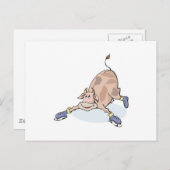 Carte Postale vache stupide sur patins à glace (Devant / Derrière)