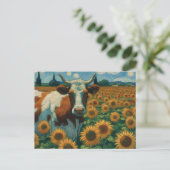 Carte Postale Vache tachetée Brown dans le champ de tournesol de (Debout devant)