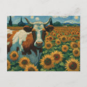 Carte Postale Vache tachetée Brown dans le champ de tournesol de (Devant)