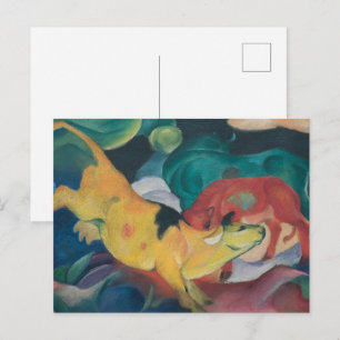 Carte Postale Vaches abstraites rouge vert jaune peinture de Fra