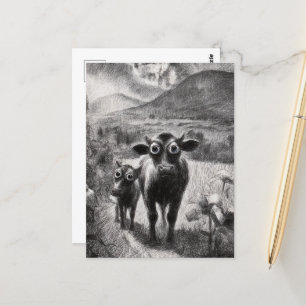 Carte Postale Vaches blanches et noires