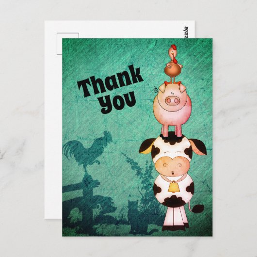 Carte Postale Vaches, cochons et Merci de coqs (Devant / Derrière)