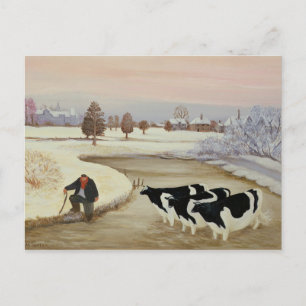 Carte Postale Vaches dans une rivière hivernale