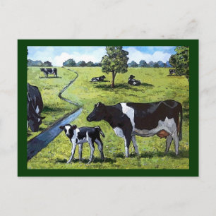 Carte Postale VACHES DE HOLSTEIN À PASTURE : Art Peint À La Main
