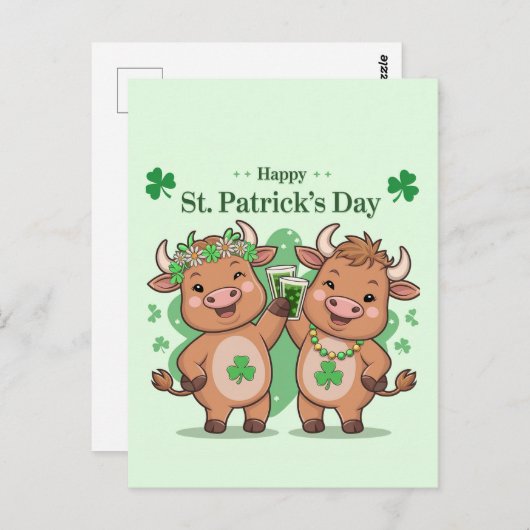 Carte Postale Vaches de Jour de la Saint Patrick mignonnes (Devant / Derrière)