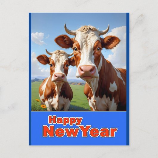 Carte Postale vaches de la nouvelle année (Devant)