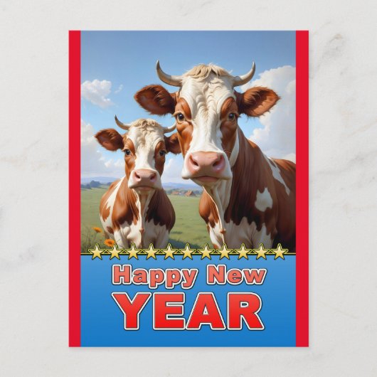 Carte Postale vaches de la nouvelle année (Devant)