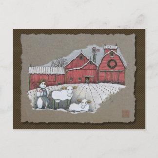 Carte Postale Vaches de neige et grange