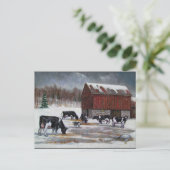 Carte Postale Vaches en hiver, peinture originale (Debout devant)