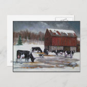 Carte Postale Vaches en hiver, peinture originale (Devant / Derrière)