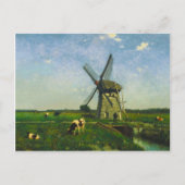 Carte Postale Vaches laitières broutant par un moulin à vent (Devant)