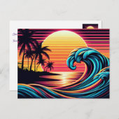 Carte Postale Vague de Surf rétro Sunset (Devant / Derrière)