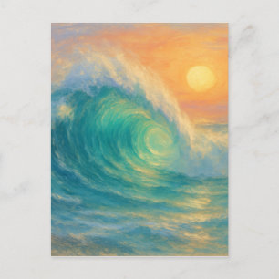 Carte Postale Vague Turquoise - Style de peinture pastel