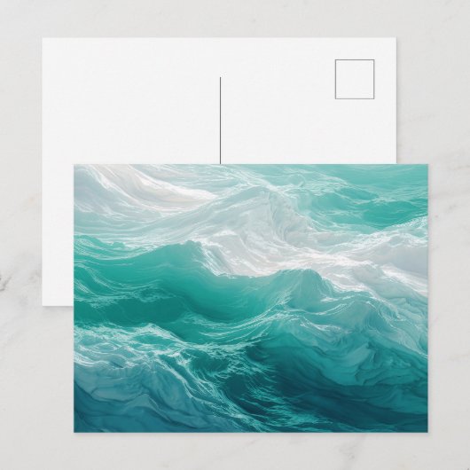Carte Postale Vagues Abstraites d'Océan Sarcelle de Rêve (Devant / Derrière)