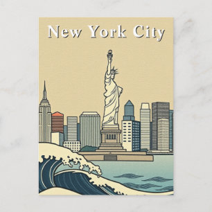 Carte Postale Vagues Art Déco de la ville de New York vintage po