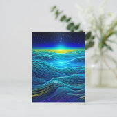 Carte Postale Vagues bleu éthérée et coucher de soleil océanique (Debout devant)