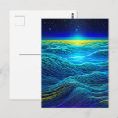 Carte Postale Vagues bleu éthérée et coucher de soleil océanique (Devant / Derrière)