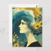 Carte Postale Vagues cérébrales et fleurs Collage (Devant / Derrière)