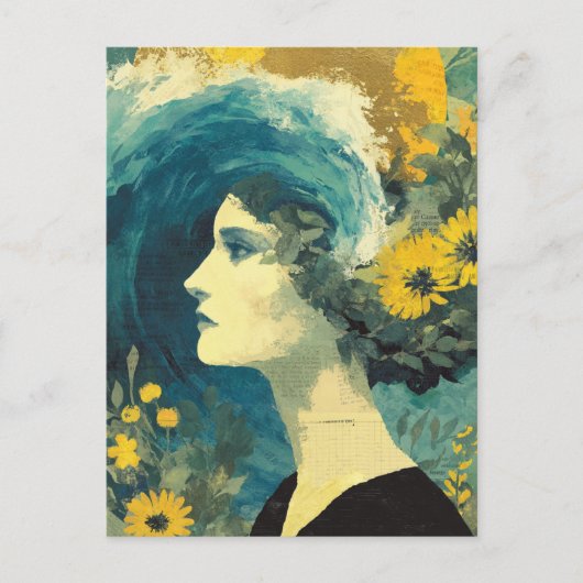 Carte Postale Vagues cérébrales et fleurs Collage (Devant)