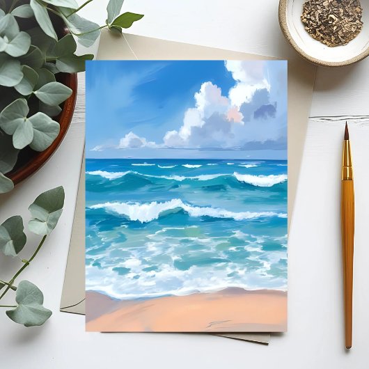 Carte Postale Vagues de l'océan bleu | Aquarelle de la mer de la