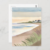 Carte Postale Vagues de plage | Aquarelle côtière de l'océan (Devant / Derrière)