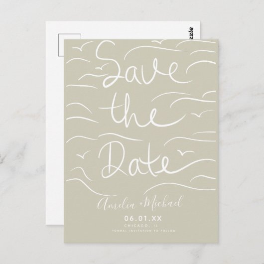 Carte Postale Vagues de plage Script tiré à la main Enregistrer (Devant / Derrière)