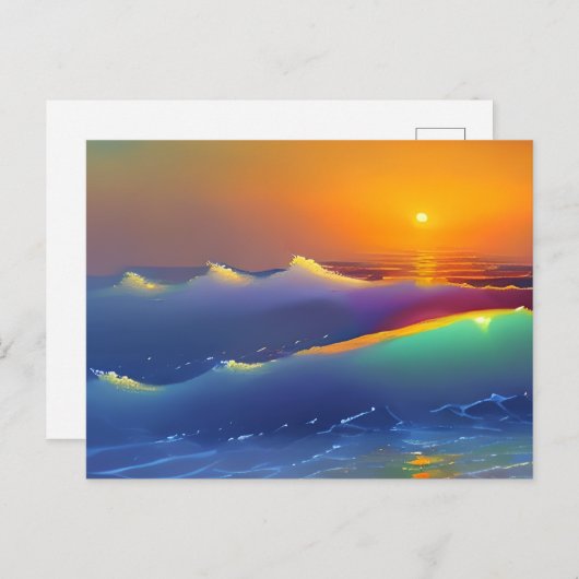 Carte Postale Vagues de teal éthérées et coucher de soleil orang (Devant / Derrière)