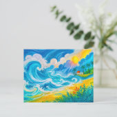 Carte Postale Vagues de tempête s'écrasant près d'une maison de (Debout devant)