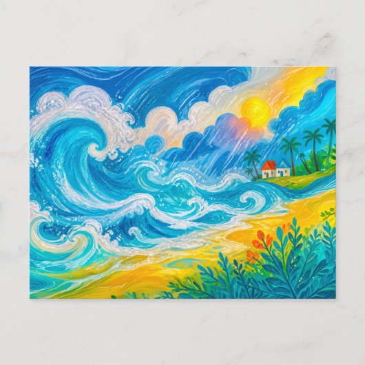 Carte Postale Vagues de tempête s'écrasant près d'une maison de (Devant)