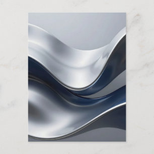Carte Postale Vagues fluides abstraites argent et marine Design