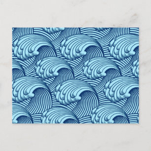 Carte Postale Vagues japonaises vintages, Navy et Sky Blue