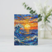 Carte Postale Vagues océaniques côtières Coucher de soleil   (Debout devant)