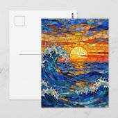 Carte Postale Vagues océaniques côtières Coucher de soleil   (Devant / Derrière)