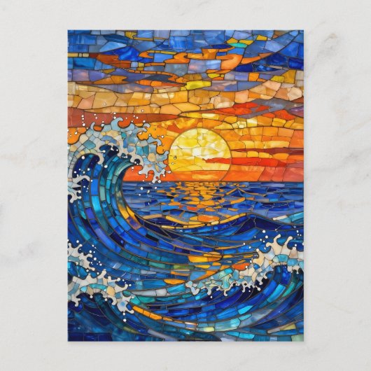 Carte Postale Vagues océaniques côtières Coucher de soleil   (Devant)