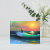 Carte Postale Vagues océaniques dramatiques et reflet de coucher (Debout devant)