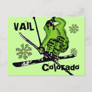 Carte postale Vail Colorado néon vert thème skieur