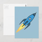 Carte Postale Vaisseau Spatial Rétro Bleu Simple Moderne (Devant / Derrière)