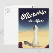 Carte Postale Vaisseau spatial vers Mars, voyage spatial de styl (Devant / Derrière)